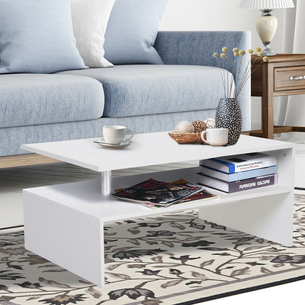 Modern Design Open Shelf 2 Tier Coffee Table - White - Aldo & Ehren