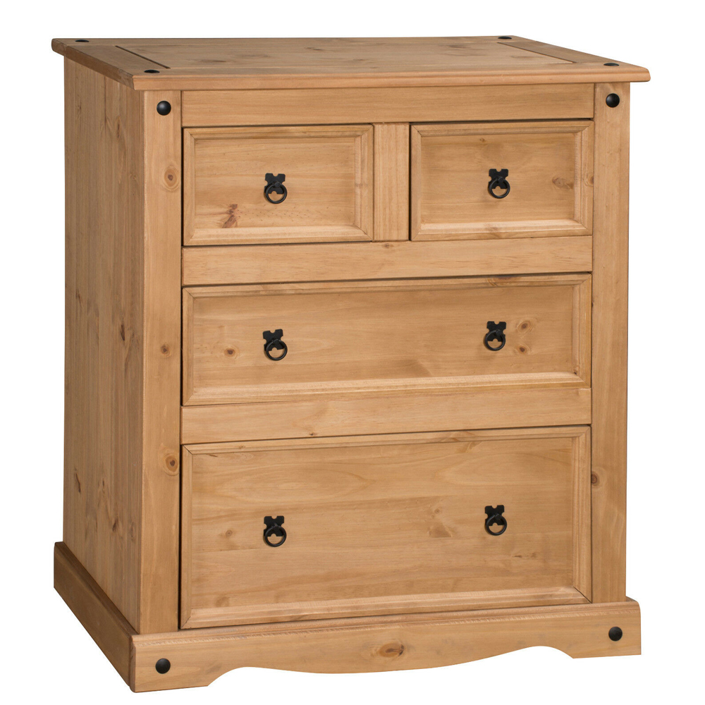 COMPTON I Natural Finish Chest of Drawers - Large-sized, 4 Drawers - Bedroom & More