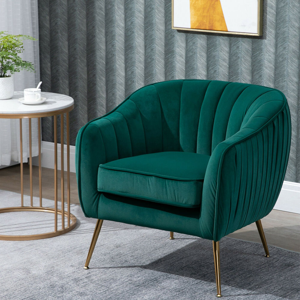 Flocking Wood Leg Polyester Fabric Single Armchair - Green - Aldo & Ehren