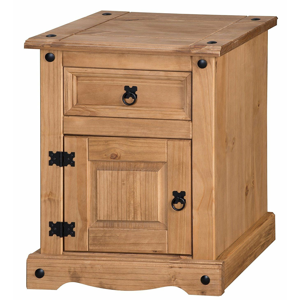 Bedside Table - CORONA 1 Door Nightstand Antique Wax 76cm - Bedroom & More