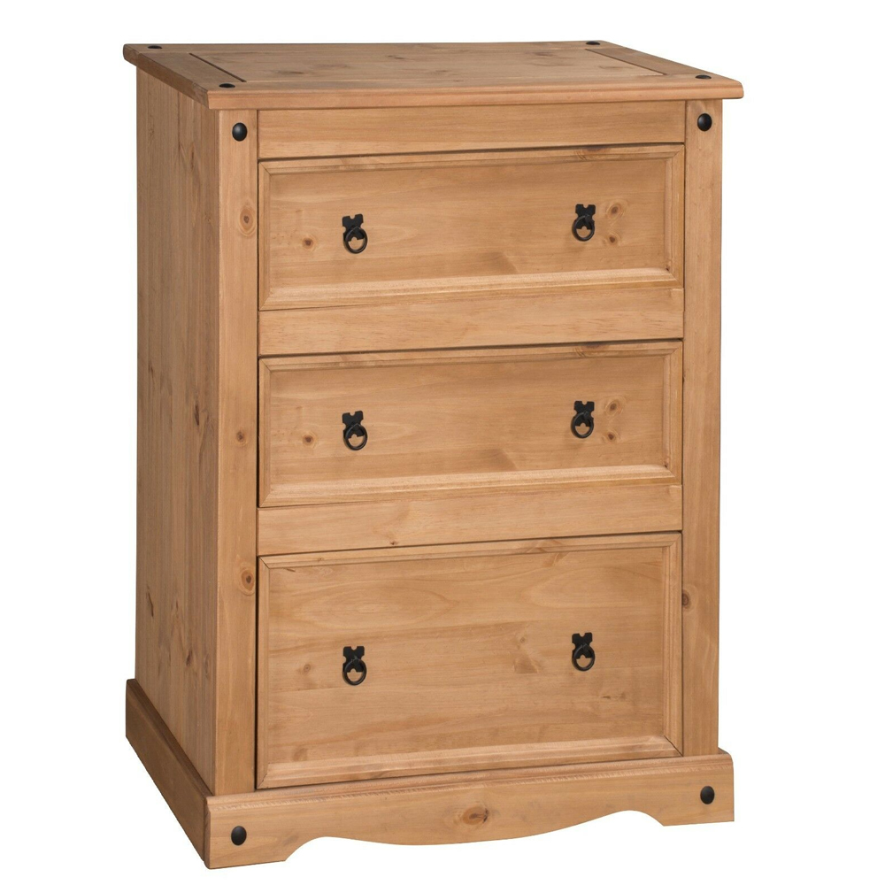COMPTON Pine Finish Chest of Drawers - Medium-sized, 3 Drawers - Bedroom & More