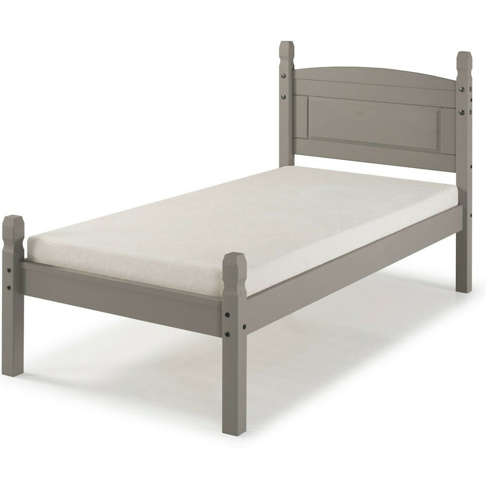 Corona Solid Pine Low End Bed Frame Single 3FT - Grey Wax - Bedroom & More