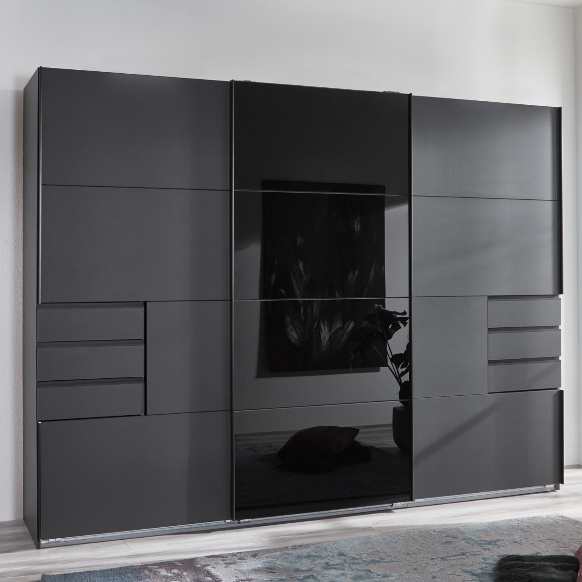 Sliding Wardrobe - SOGO 3 Door Mirrored Wardrobe Black 270cm - Wimex Distribution