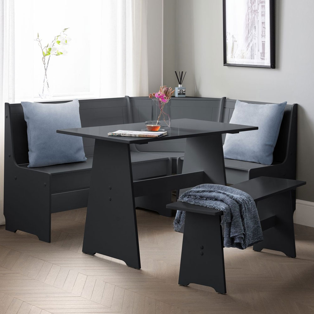 Newport Stylish Corner Dining Set With Storage Bench - Anthracite - JB Collections