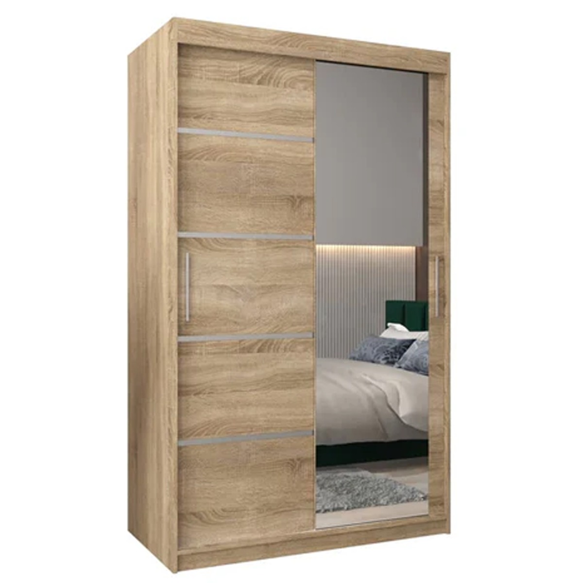 Sliding Wardrobe - VICENZA II 2 Door Mirrored Wardrobe Oak Sonoma 120cm - Art Nest