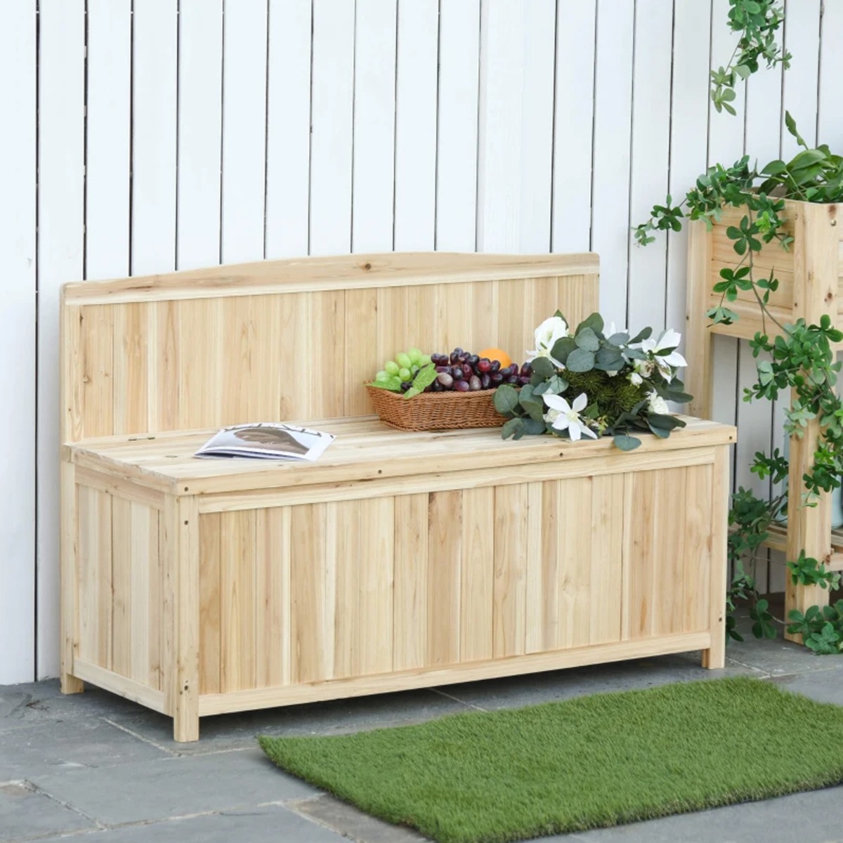 Garden Wood Storage Bench - Natural - The Garden Savant