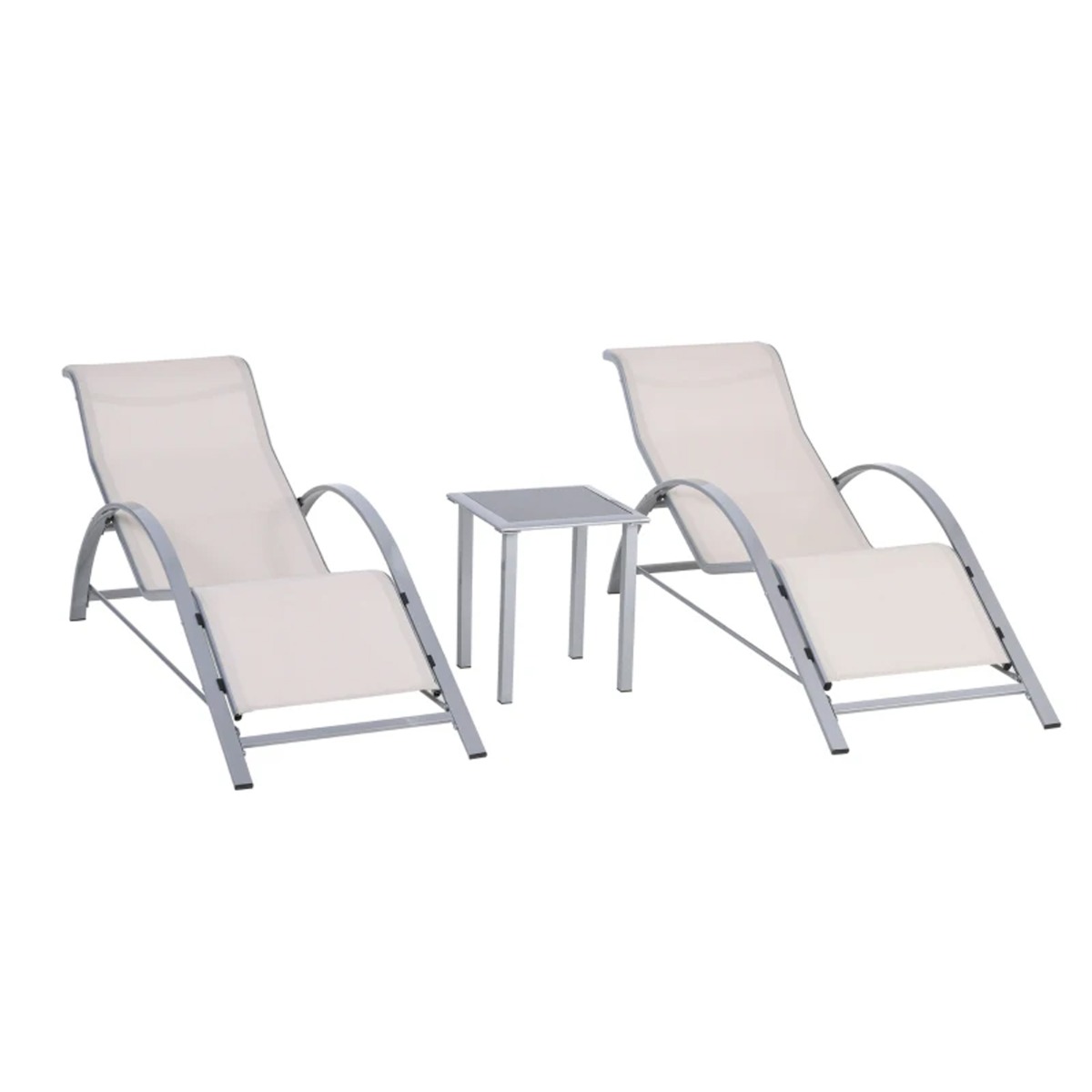 3 Pcs Textilene Fabric Garden Sun Lounge Set with Table - Cream - The Garden Savant