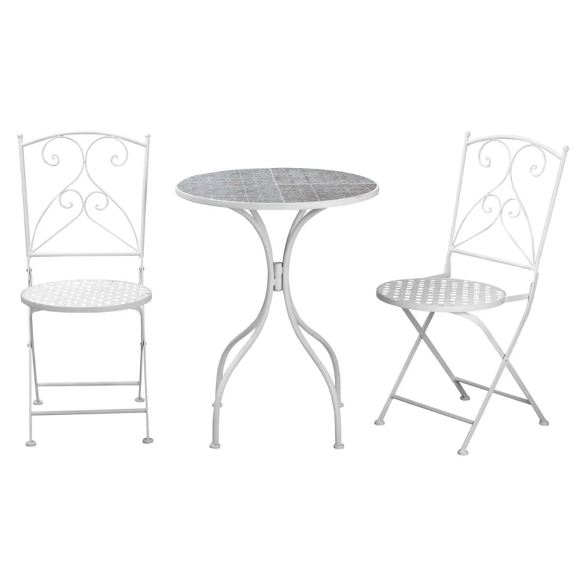 Classic Design Metal Frame 3 Pcs Foldable Garden Bistro Set with 2 Chairs and Table - White - The Garden Savant