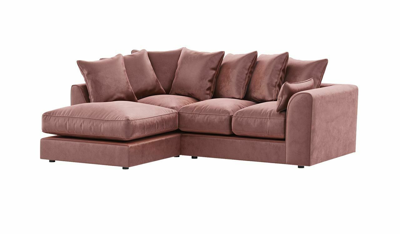 VOSTA Plush Velvet 4 Seater L Shaped - Left Hand Facing Corner Sofa - Pink - Steve and Co Mills