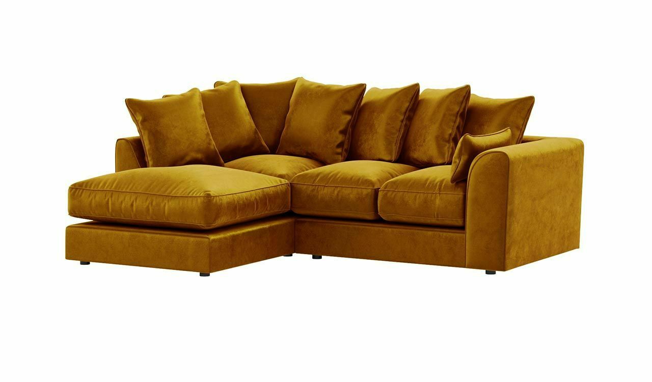 VOSTA Plush Velvet 4 Seater L Shaped - Left Hand Facing Corner Sofa - Mustard - Steve and Co Mills