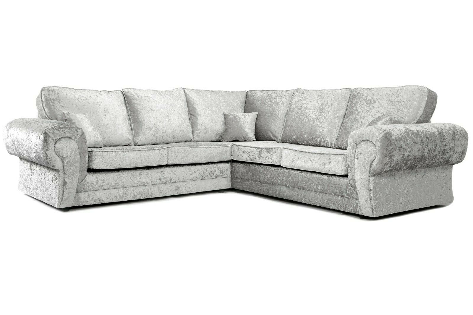 CAMLI Crushed Velvet 5 Seater L Shaped Fullback Corner Sofa - Silver - Steve and Co Mills