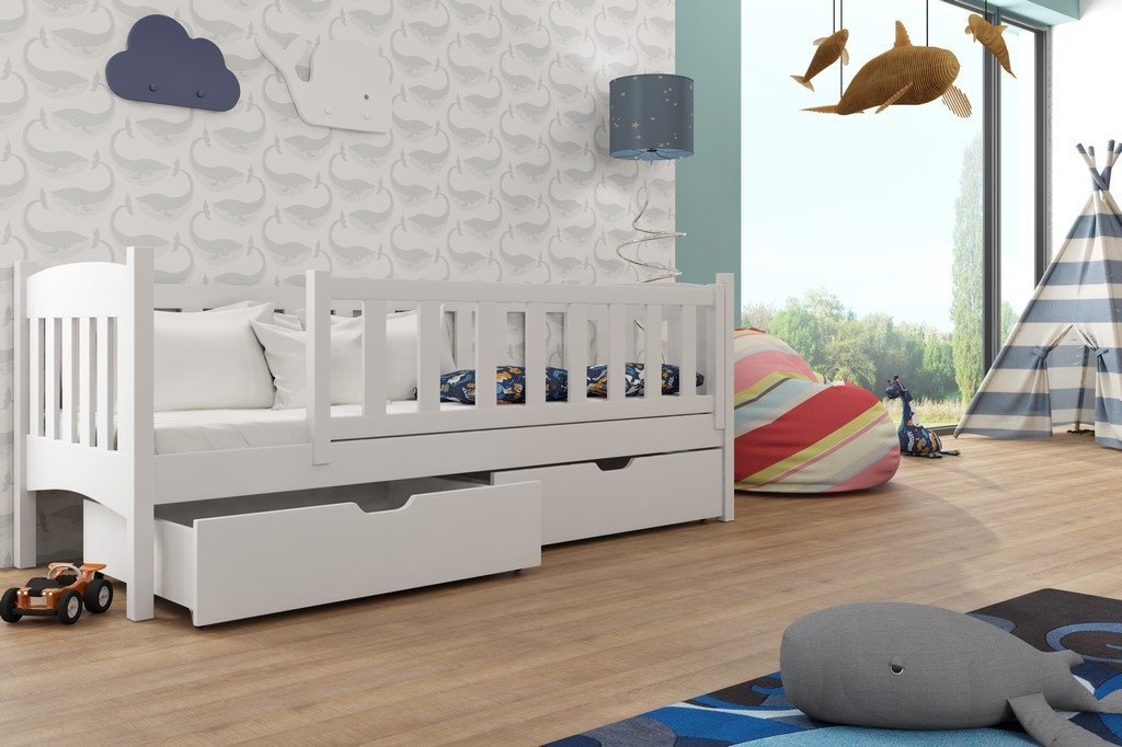 Arman Solid Wooden Single Storage Bed Frame with Bonnell Foam Mattress - White - Art Nest