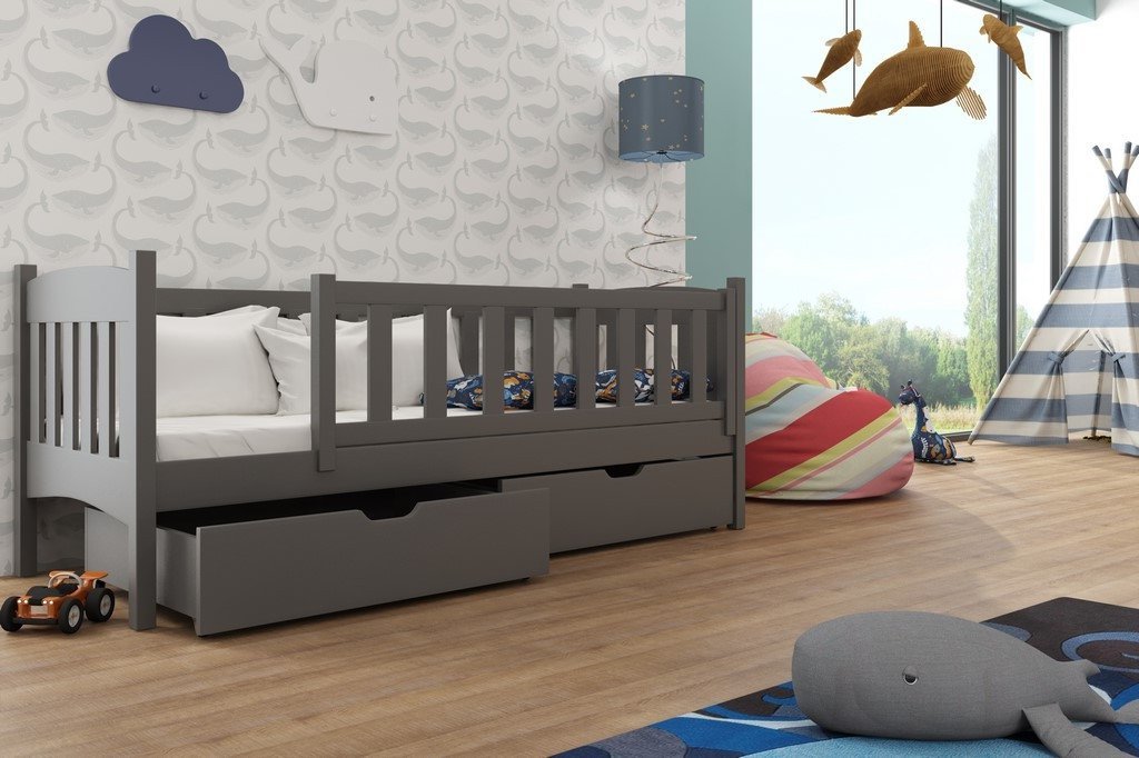 Arman Solid Wooden Single Storage Bed Frame with Bonnell Foam Mattress - Graphite - Art Nest