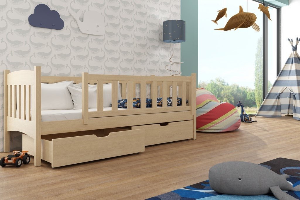 Arman Solid Wooden Single Storage Bed Frame with Bonnell Foam Mattress - Pine - Art Nest