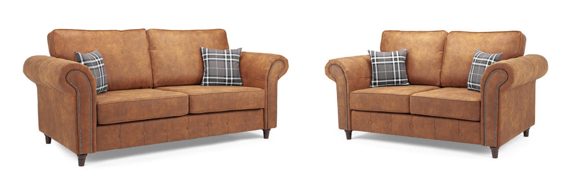 Hobson Soft Faux Leather Upholstered 3 and 2 Sofa Set - Tan - Sofa So Good