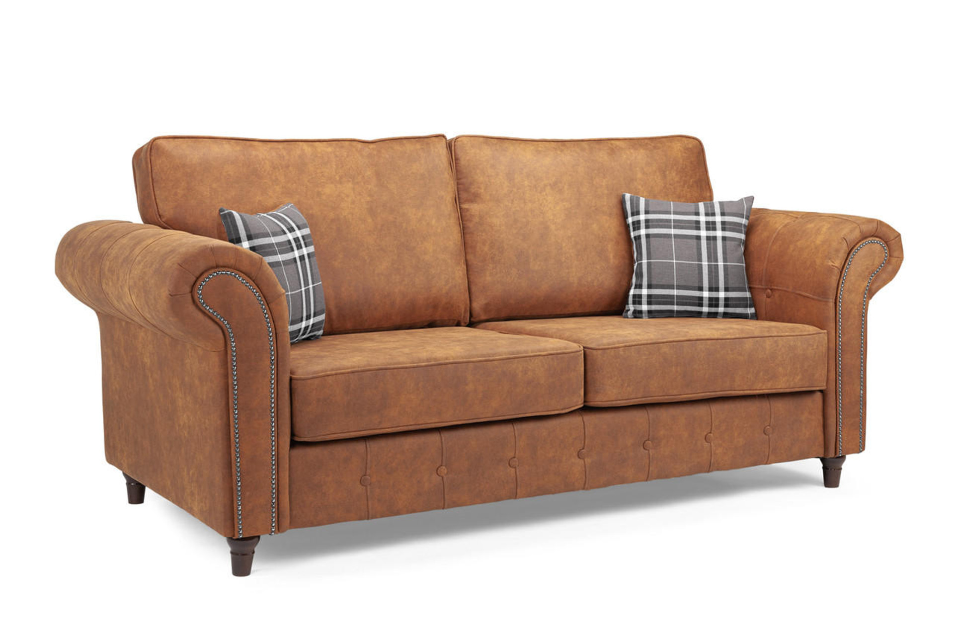 Hobson Soft Faux Leather Upholstered 3 Seater Sofa - Tan - Sofa So Good