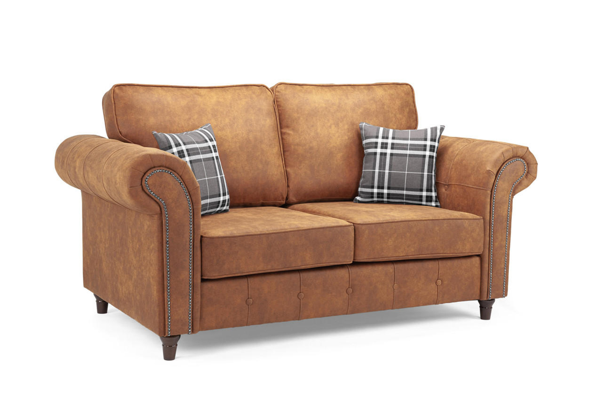 Hobson Soft Faux Leather Upholstered 2 Seater Sofa - Tan - Sofa So Good