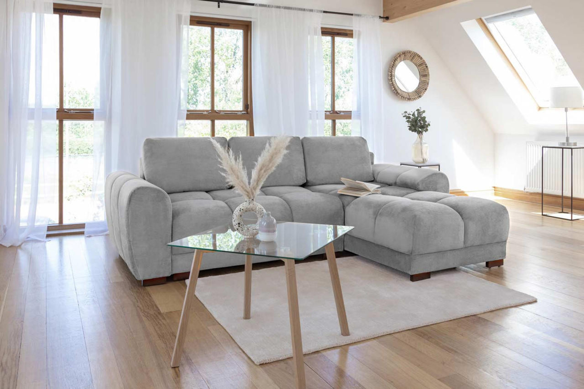 Susan Universal Corner Sofa Bed with Imprinted Stripes - Grey - Sofa So Good