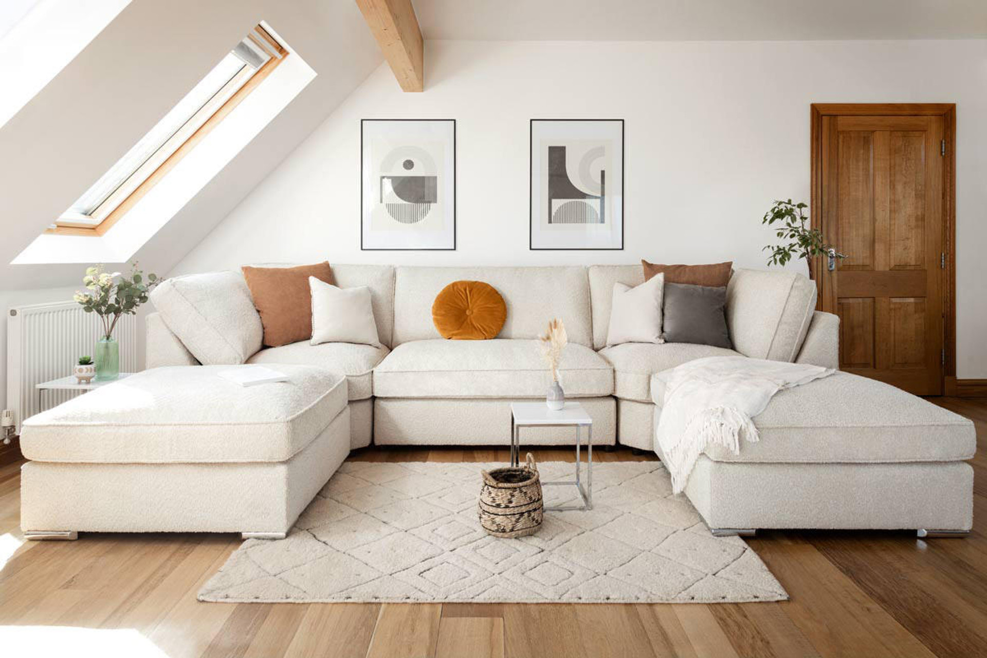 Minga Soft Boucle Fabric U Shape Corner Sofa - Beige - Sofa So Good