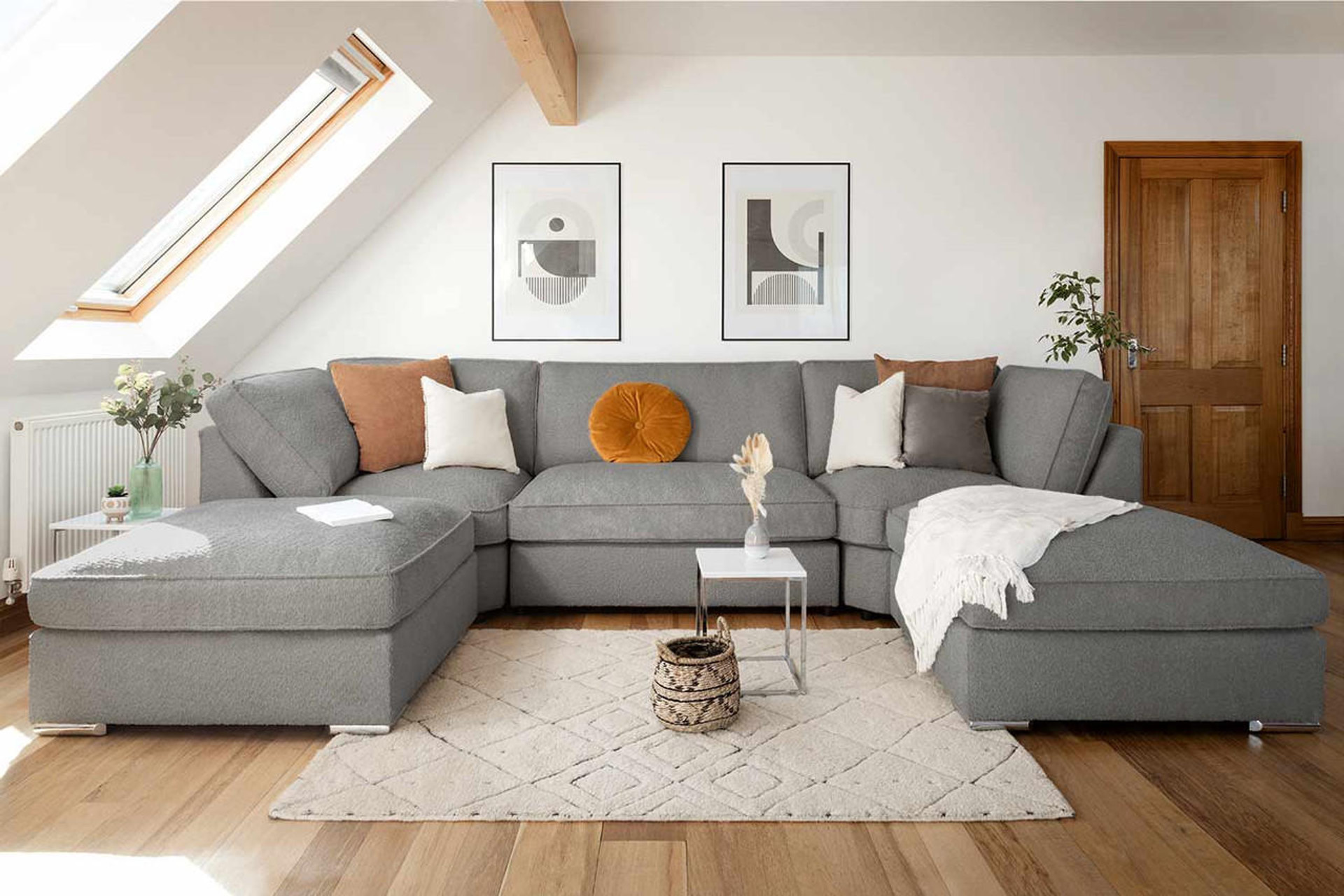 Minga Soft Boucle Fabric U Shape Corner Sofa - Grey - Sofa So Good