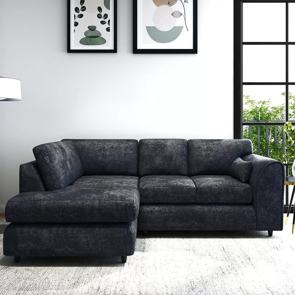 LORVANI Fabric 4 Seater L Shaped Fullback Corner Sofa - Dark Grey, Left Hand Facing - Home Done