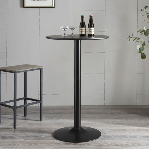 Birgit 60cm Round Top Bar Table with Steel Base - Black - Bedroom & More
