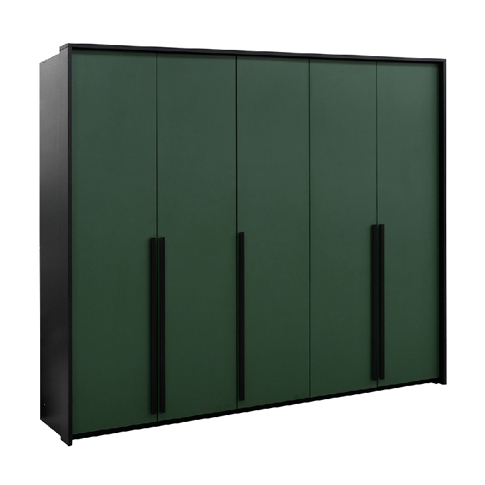 ALVERO 5 Door Wardrobe Black with Green - 255cm - Avellino & Wells