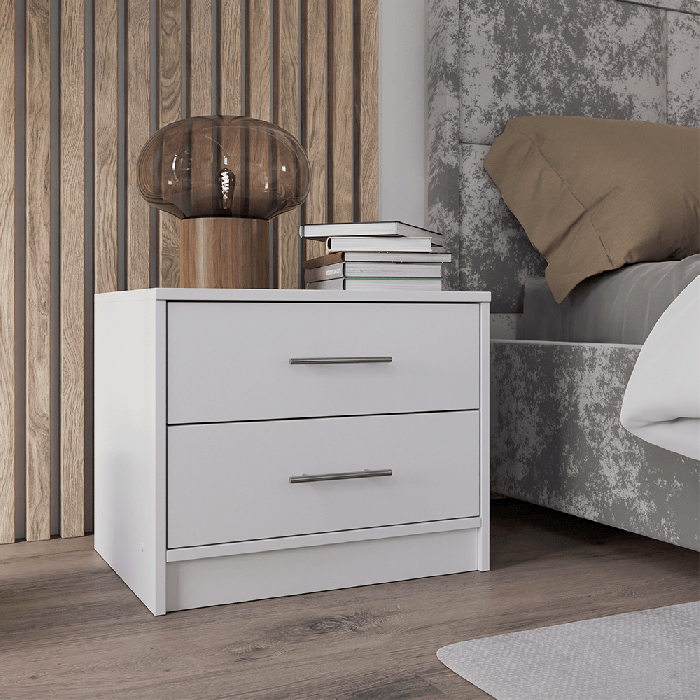 KIRKLEES 2 Drawer Bedside Table - White - Avellino & Wells