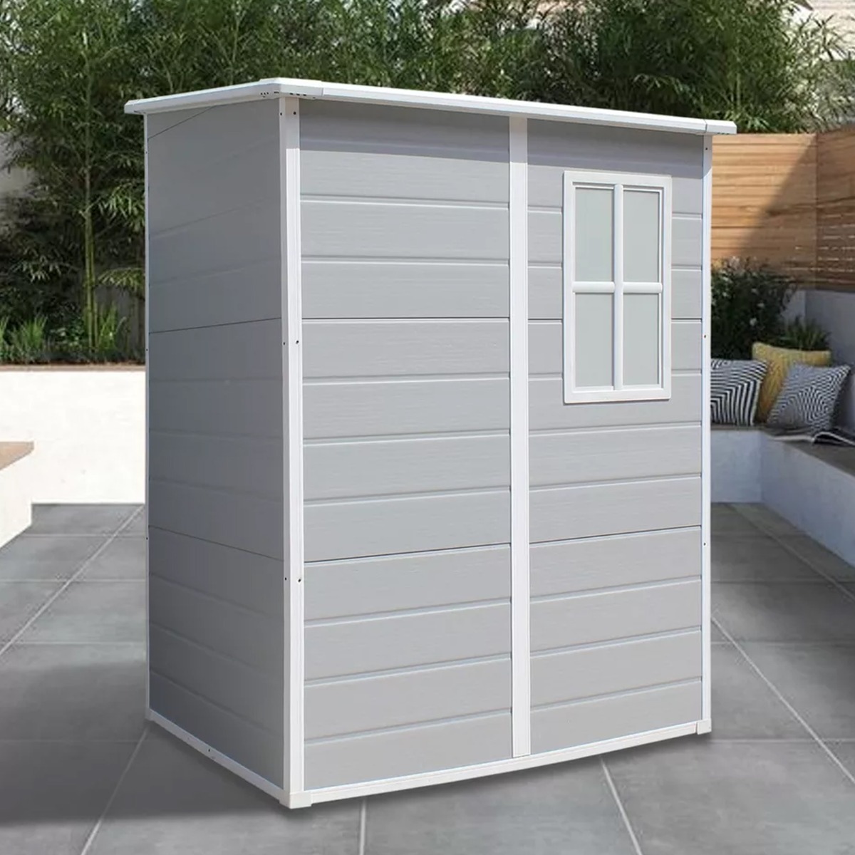 Outdoor Garden Plastic Storage 5x4ft Shed With Floor - Grey - Bedroom & More