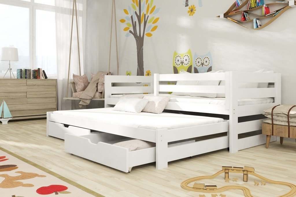 KREMAR 2 Drawers Storage Wooden Double Bed with Trundle and Foam Mattress - White - Art Nest