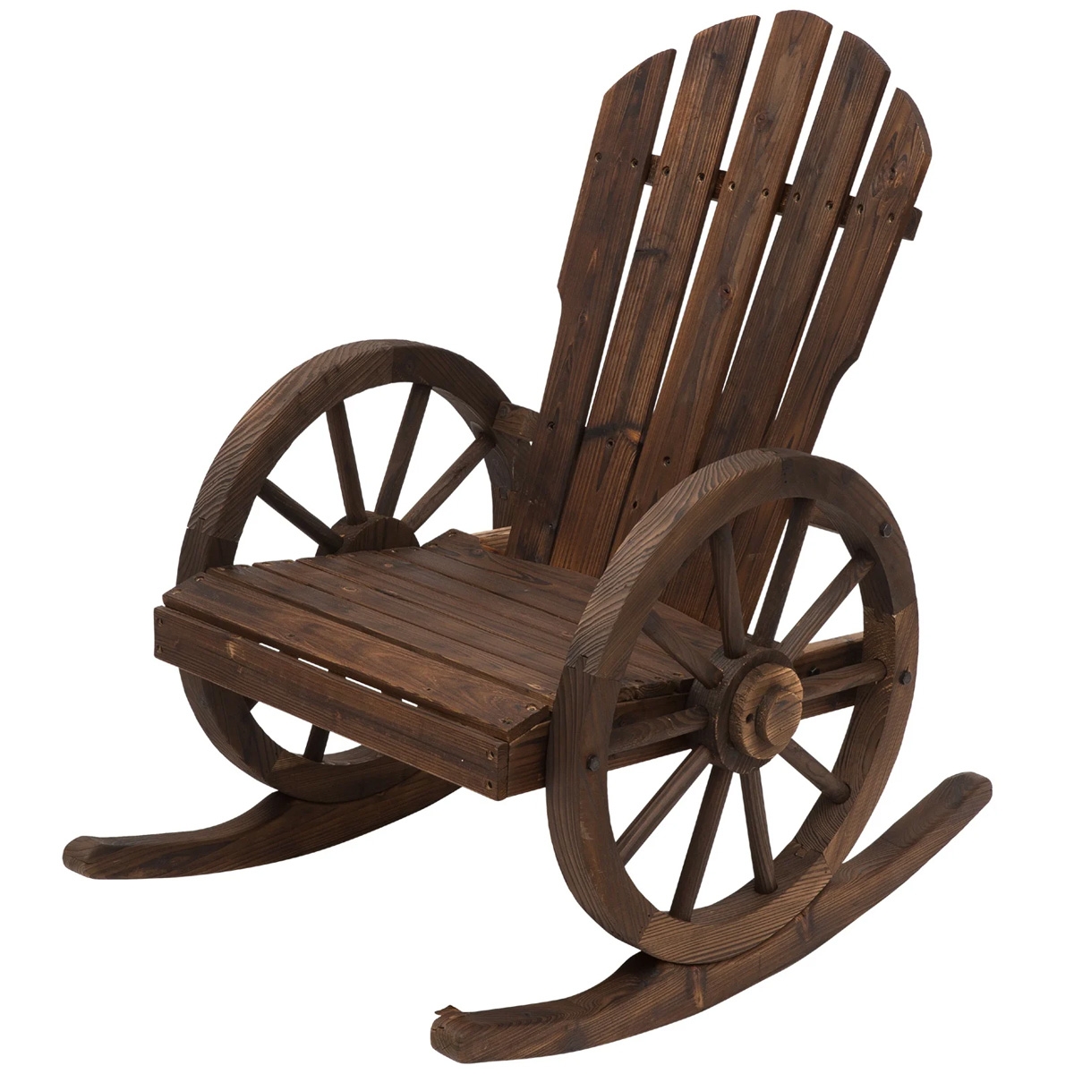 Fir Wood Outdoor Garden Adirondack Rocking Chair - Brown - The Garden Savant