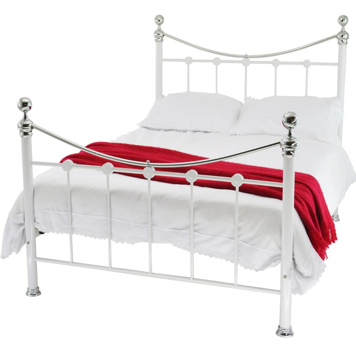 Cambridge Elegant Chrome Metal Bed Frame - 5ft Kingsize - White - Beds-To-Go