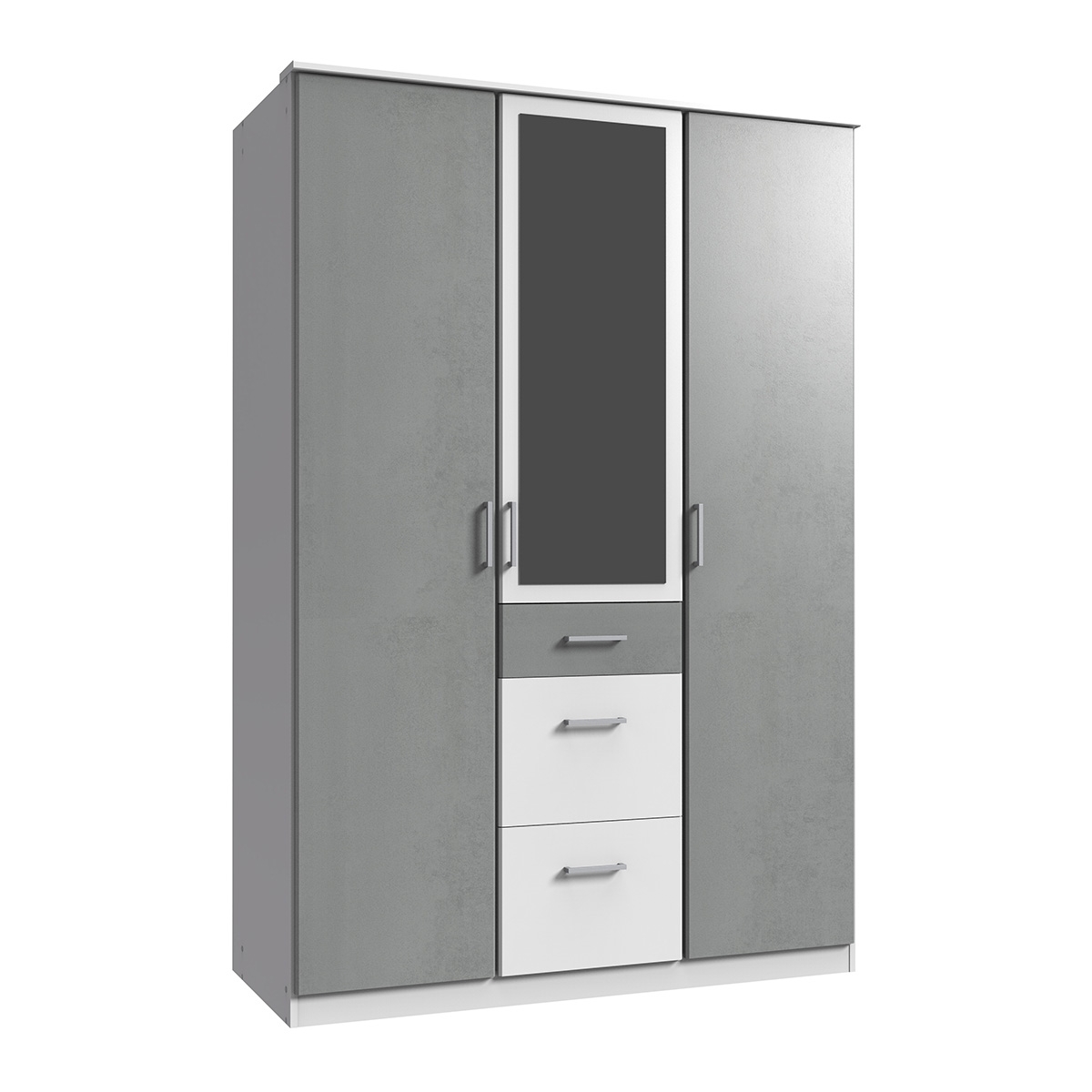 Wardrobe - COMODO 3 Door Wardrobe White and Grey 135cm - Wimex Distribution