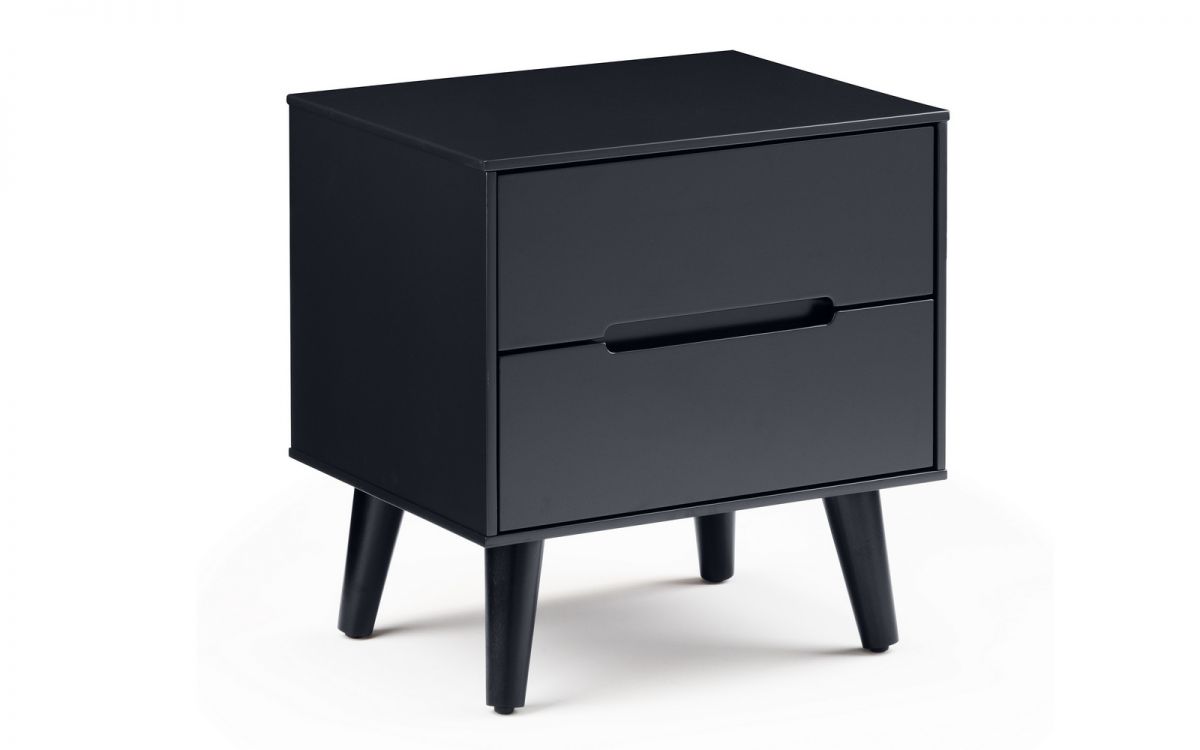 Bedside Table - ALICIA 2 Drawer Nightstand Anthracite 45cm - JB Collections