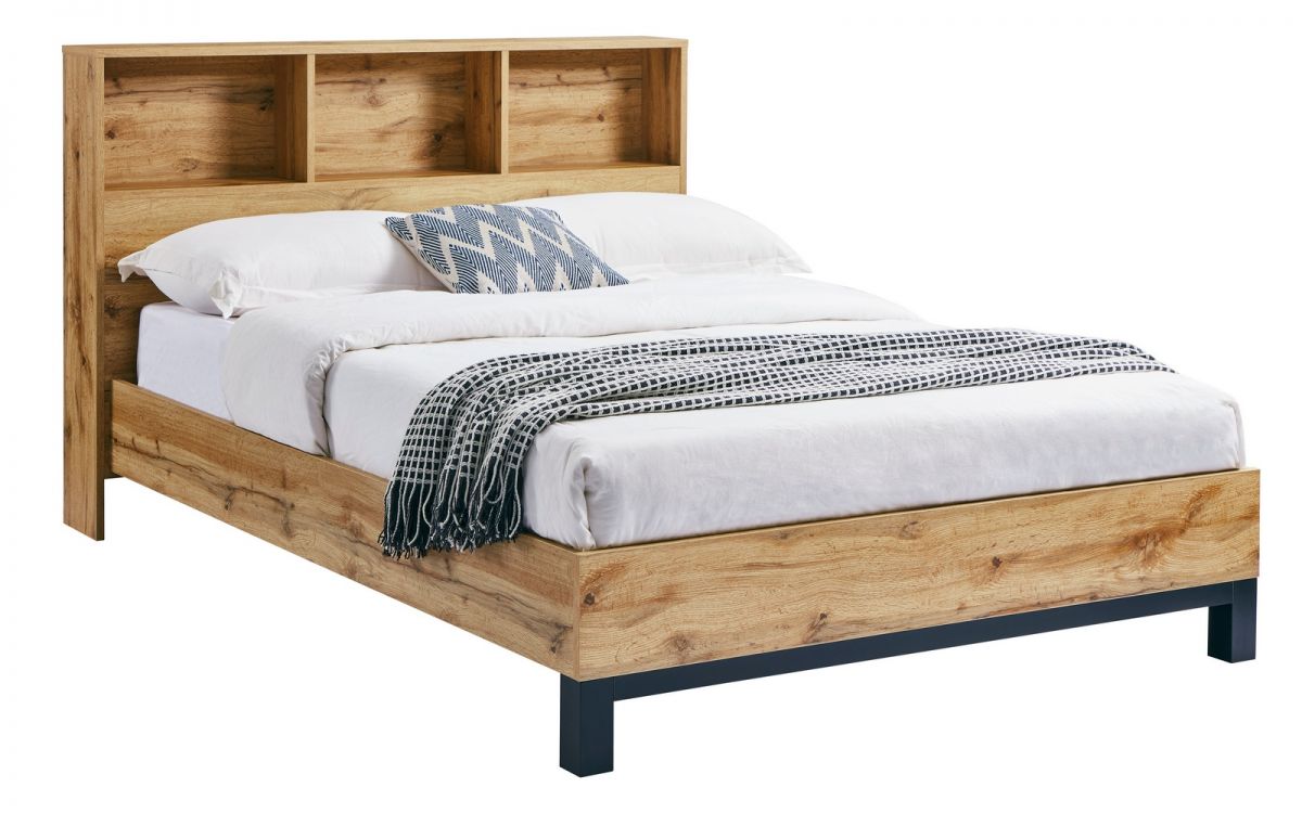 Bali Bookcase Headboard Bed - Oak - JB Collections