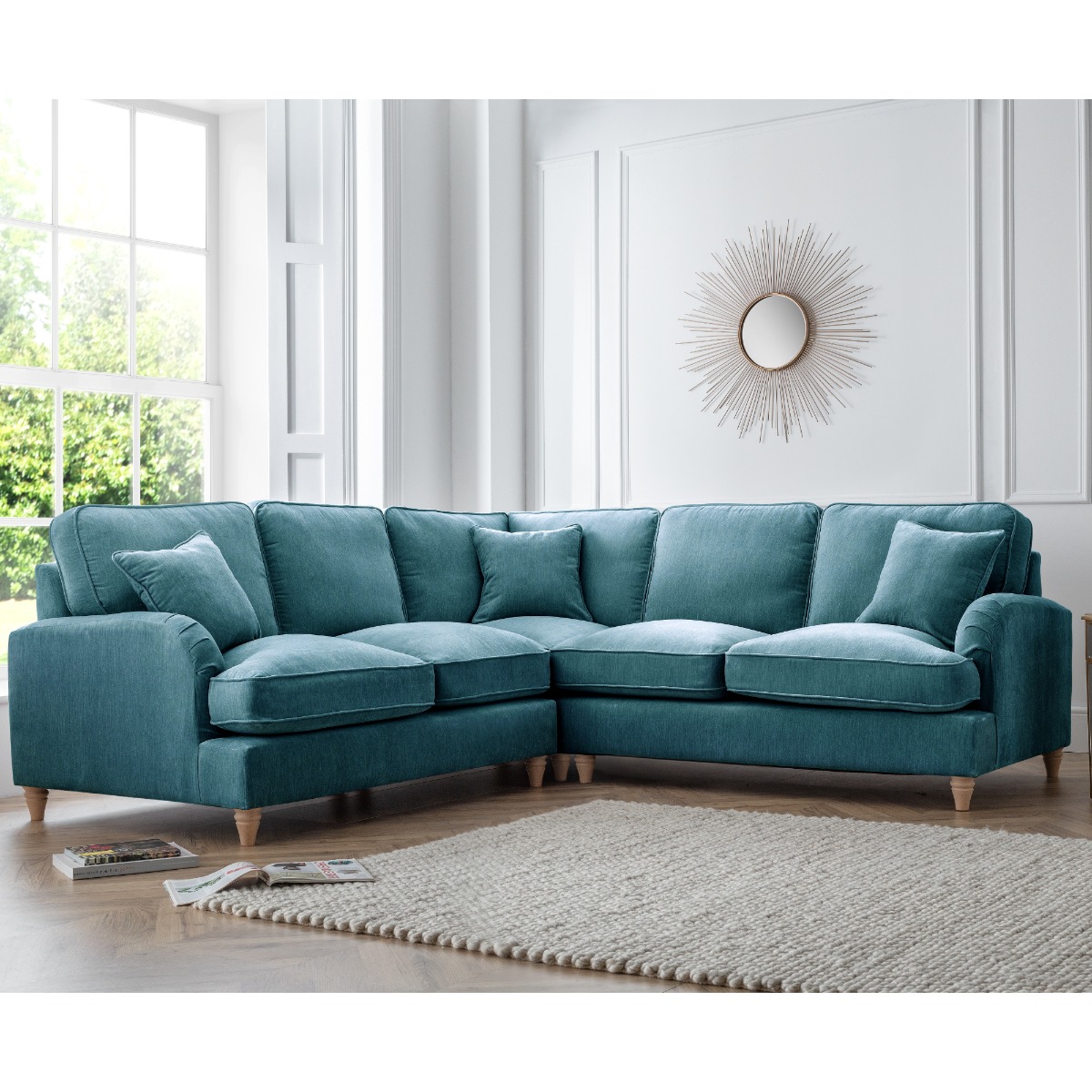 Corner Sofa - COCOON Fabric 5 Seater Right Hand Facing - Emerald - Edgbaston Living