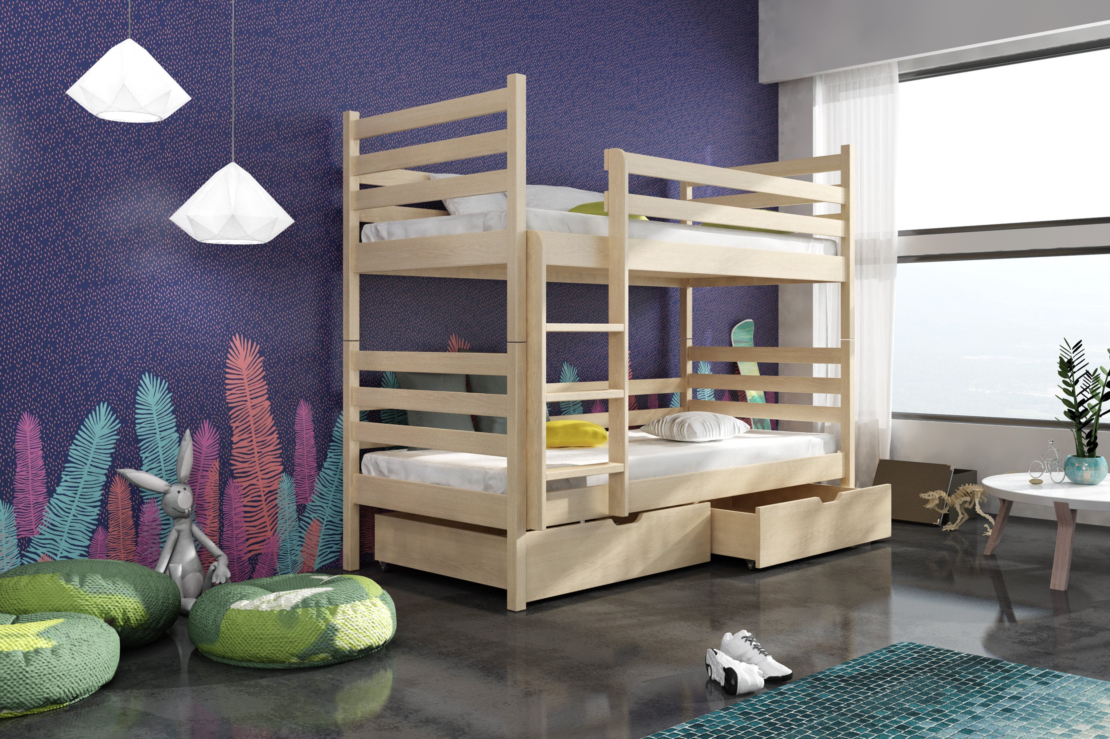 Naomi Wooden Bunk Bed with 2 Drawers Storage - Pine - Art Nest