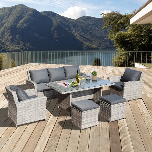 6PC Rattan Garden Dining Sofa Set - Grey - The Garden Savant