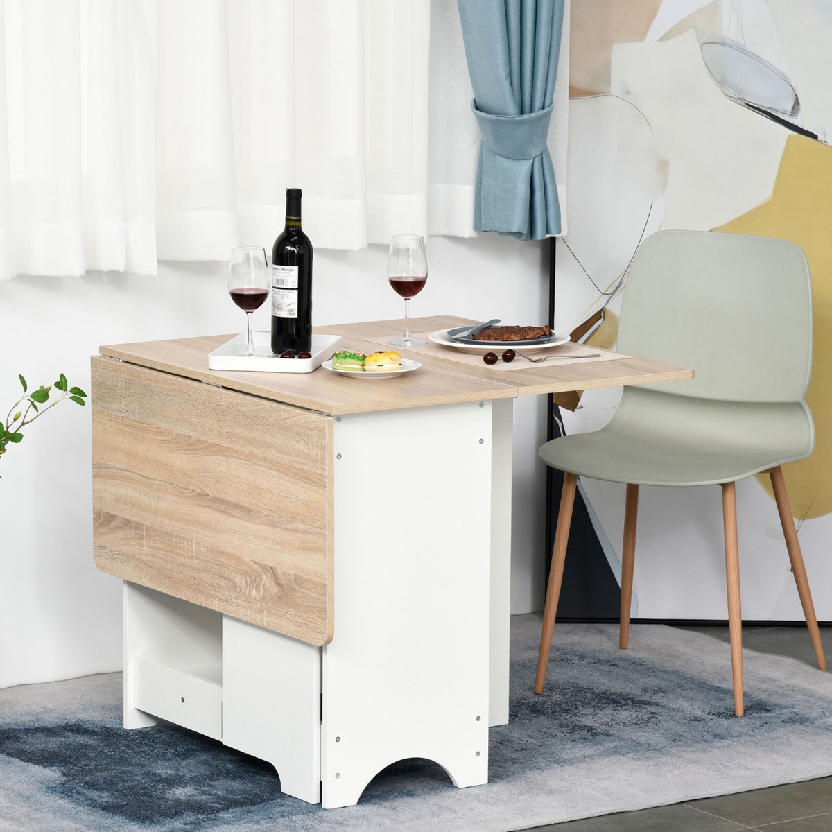 Foldable Dining Table Drop-Leaf with Storage Shelf - Aldo & Ehren