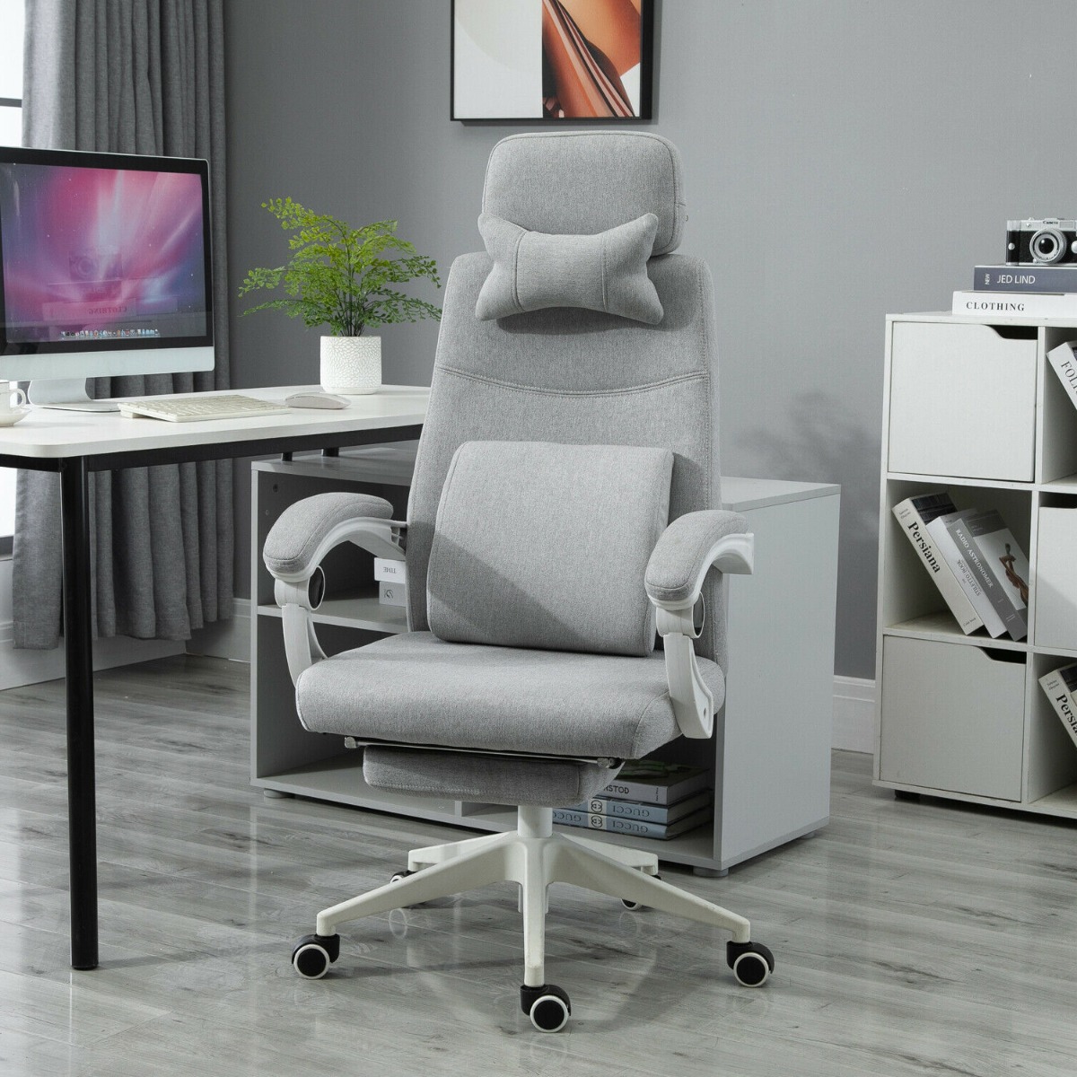 Ergonomic 360° Swivel Office Chair with Footrest - Grey - Aldo & Ehren