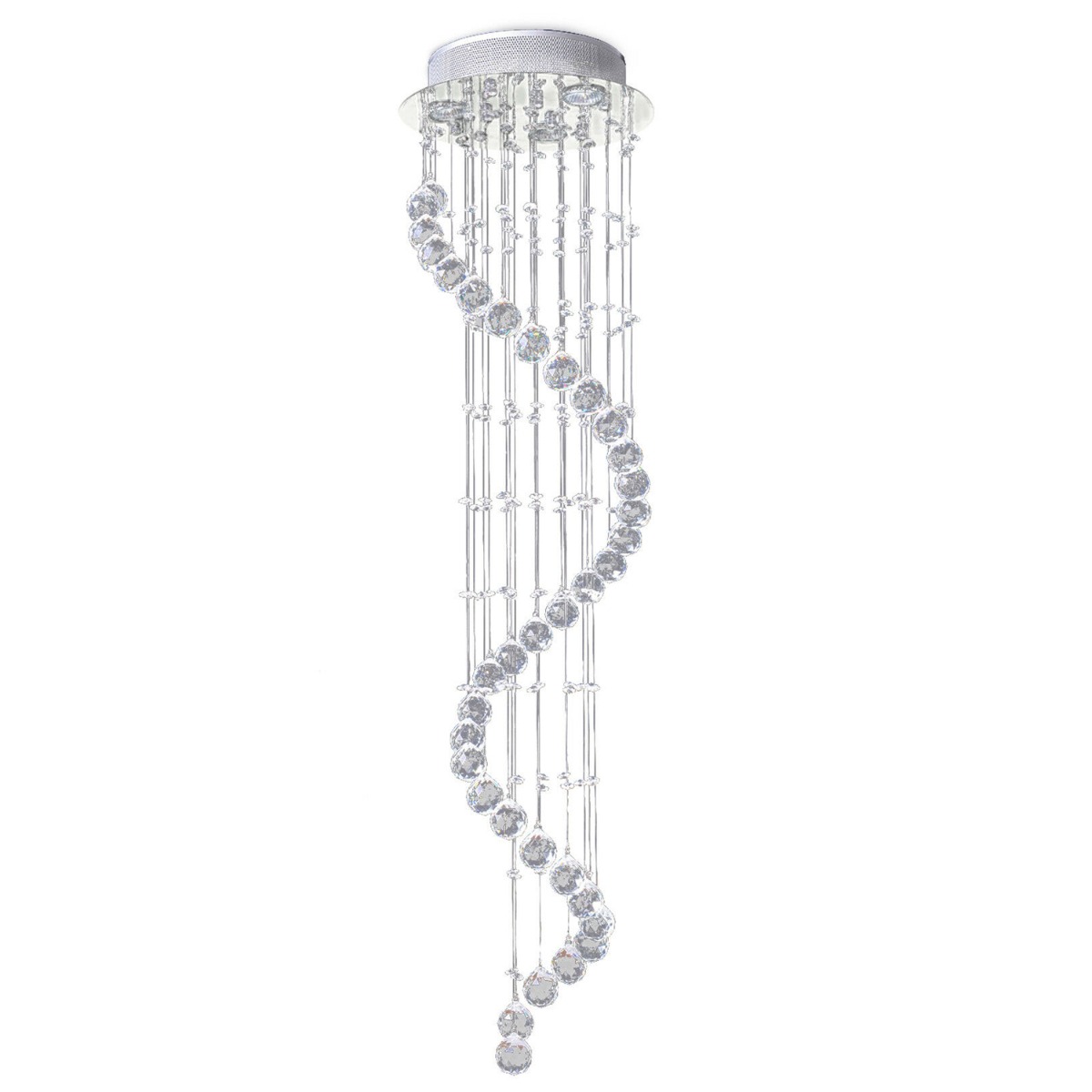 Stainless Steel Ceiling Crystal Droplet Spiral Chandelier - Silver - Aldo & Ehren