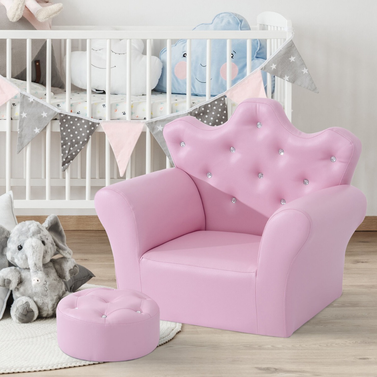 PU Leather Children Sofa Set With Free Footstool - Pink - Aldo & Ehren
