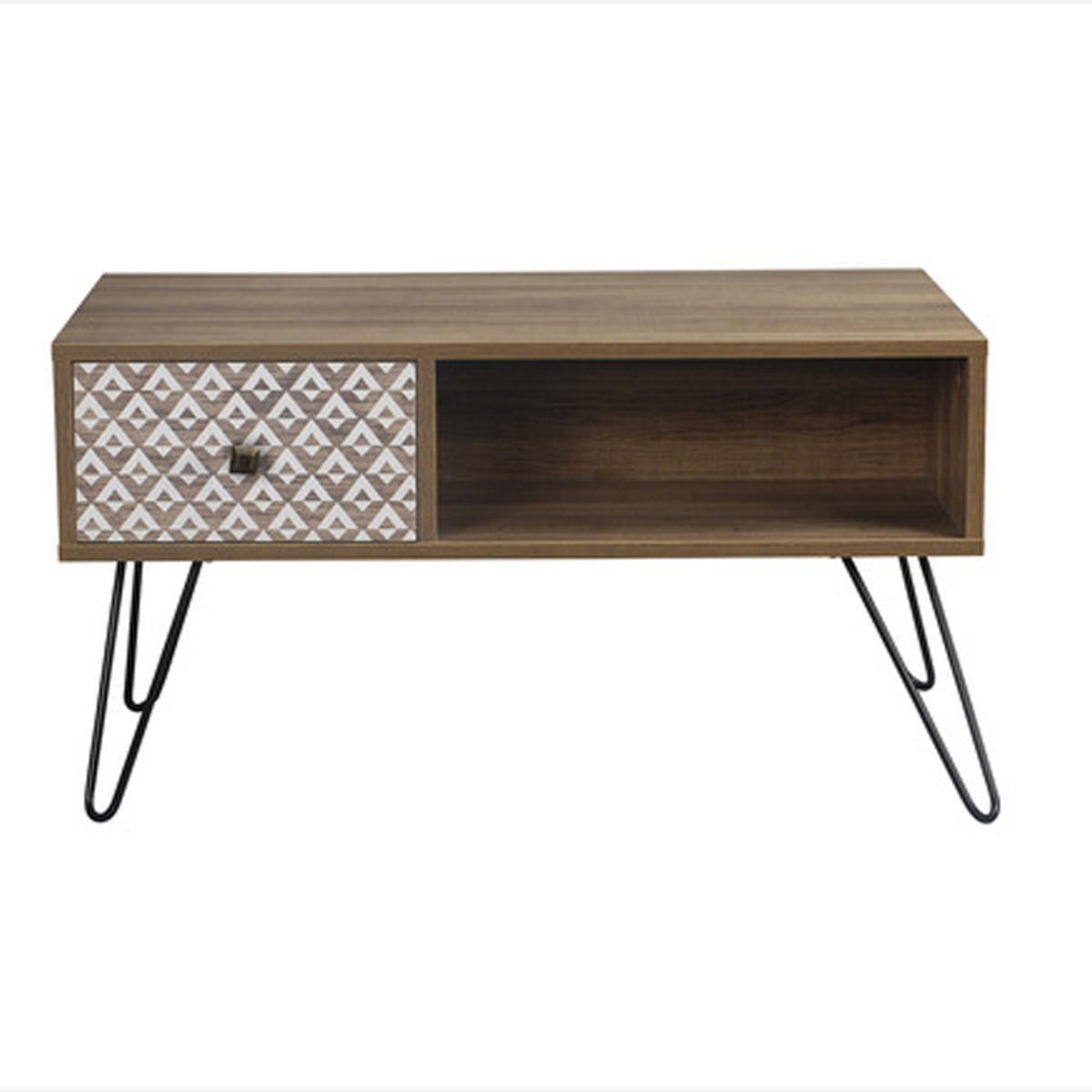 Casablanca Black Wired Legs Coffee Table with 1 Drawer - Brown - Leeds Plywood