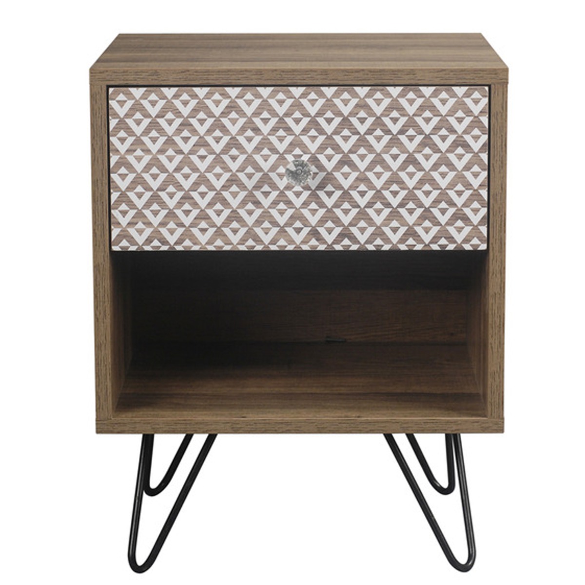 Casablanca Black Wired Legs Lamp Table with 1 Drawer - Brown - Leeds Plywood