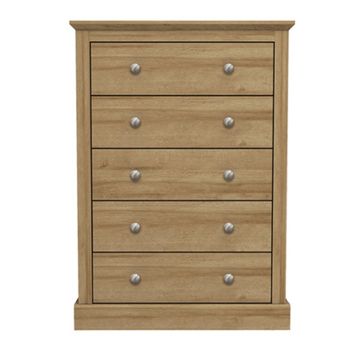 DARTFORD Oak Finish Chest of Drawers - Medium-sized, 5 Drawers - Leeds Plywood