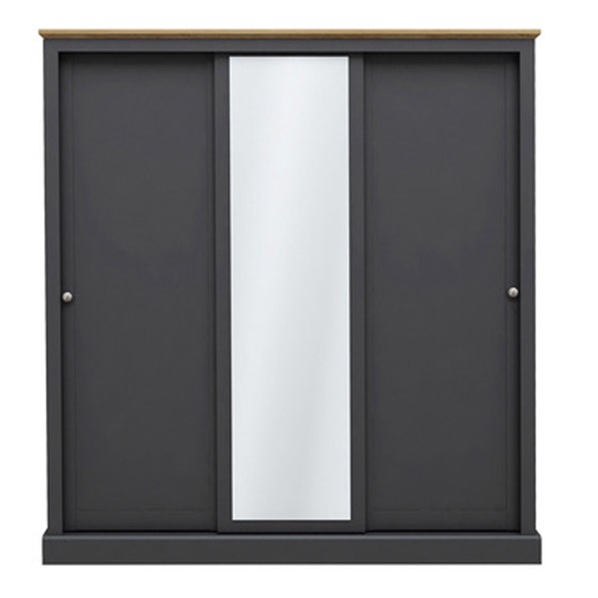 Sliding Wardrobe - DARTFORD 3 Door Mirrored Wardrobe Charcoal 176cm - Leeds Plywood