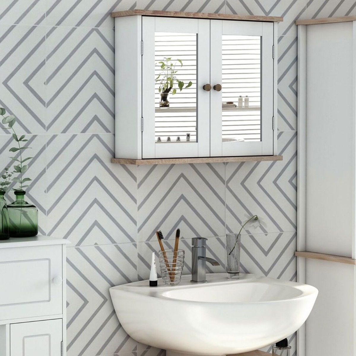 Wall Mounted Bathroom Mirror 2 Door and 2 Storage Cabinet - White - Bedroom & More