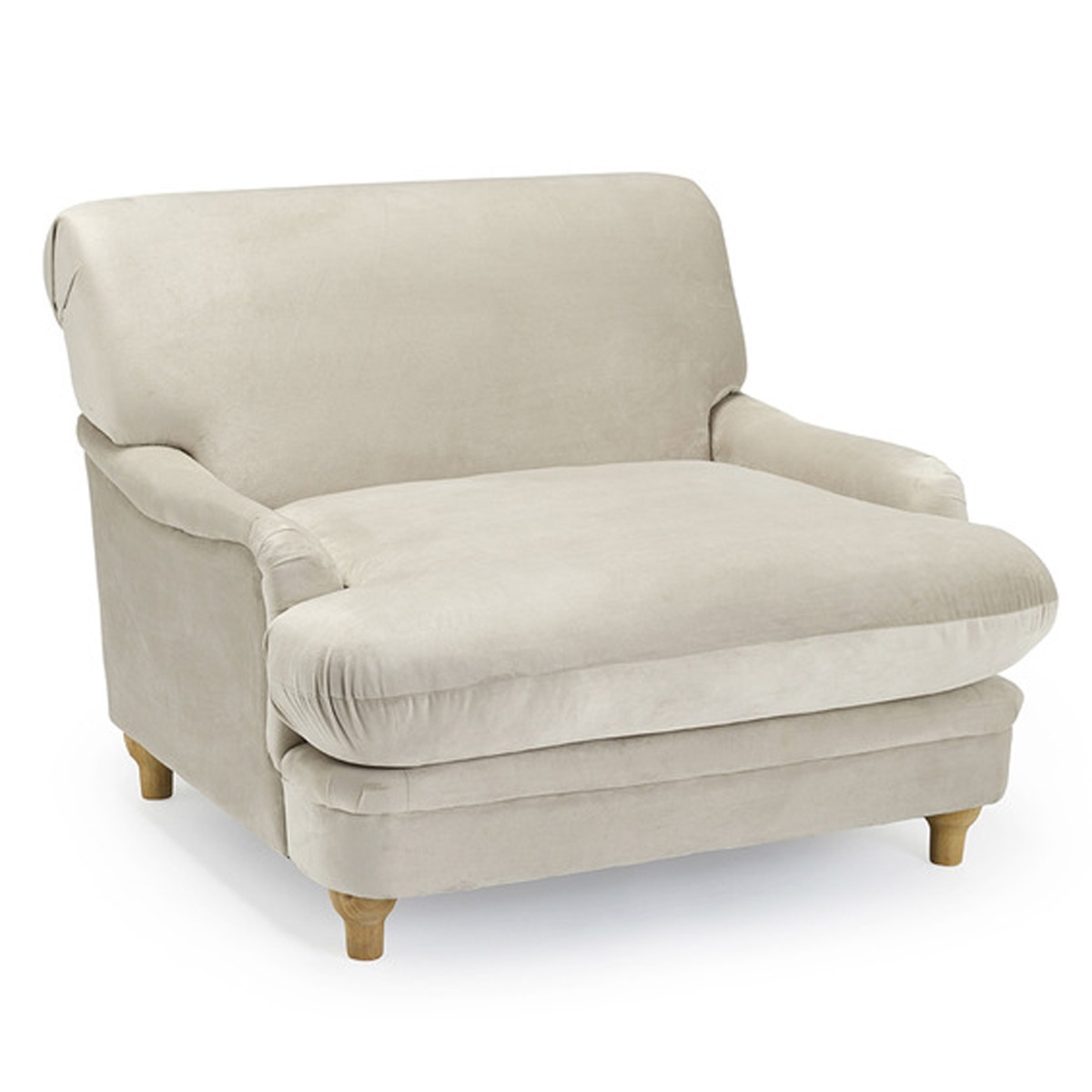 Plumpton Soft Velvet Wide Cushioned Armchair - Beige - Leeds Plywood