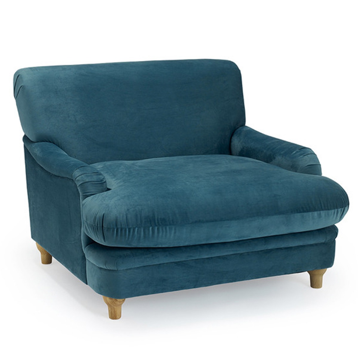 Plumpton Soft Velvet Wide Cushioned Armchair - Blue - Leeds Plywood