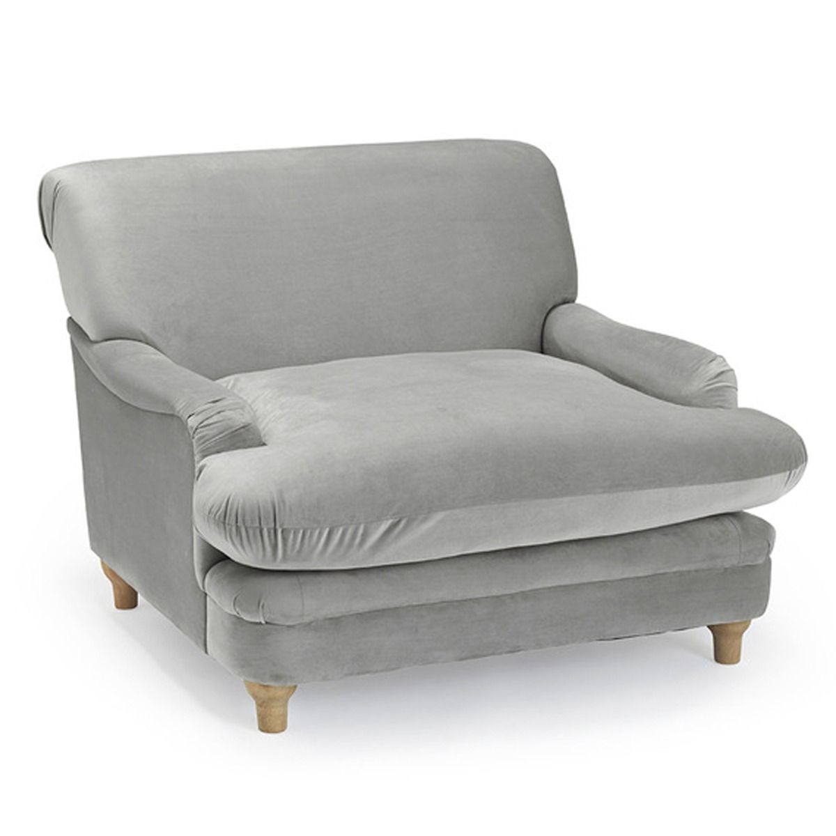 Plumpton Soft Velvet Wide Cushioned Armchair - Grey - Leeds Plywood